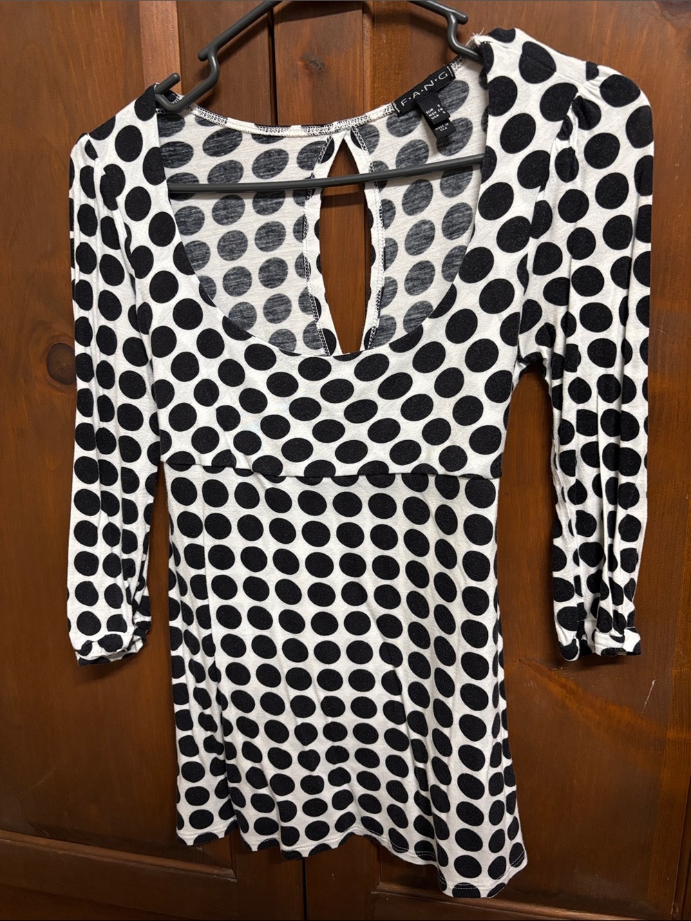 FANG Black and White Polka Dot 3/4” Sleeve Top